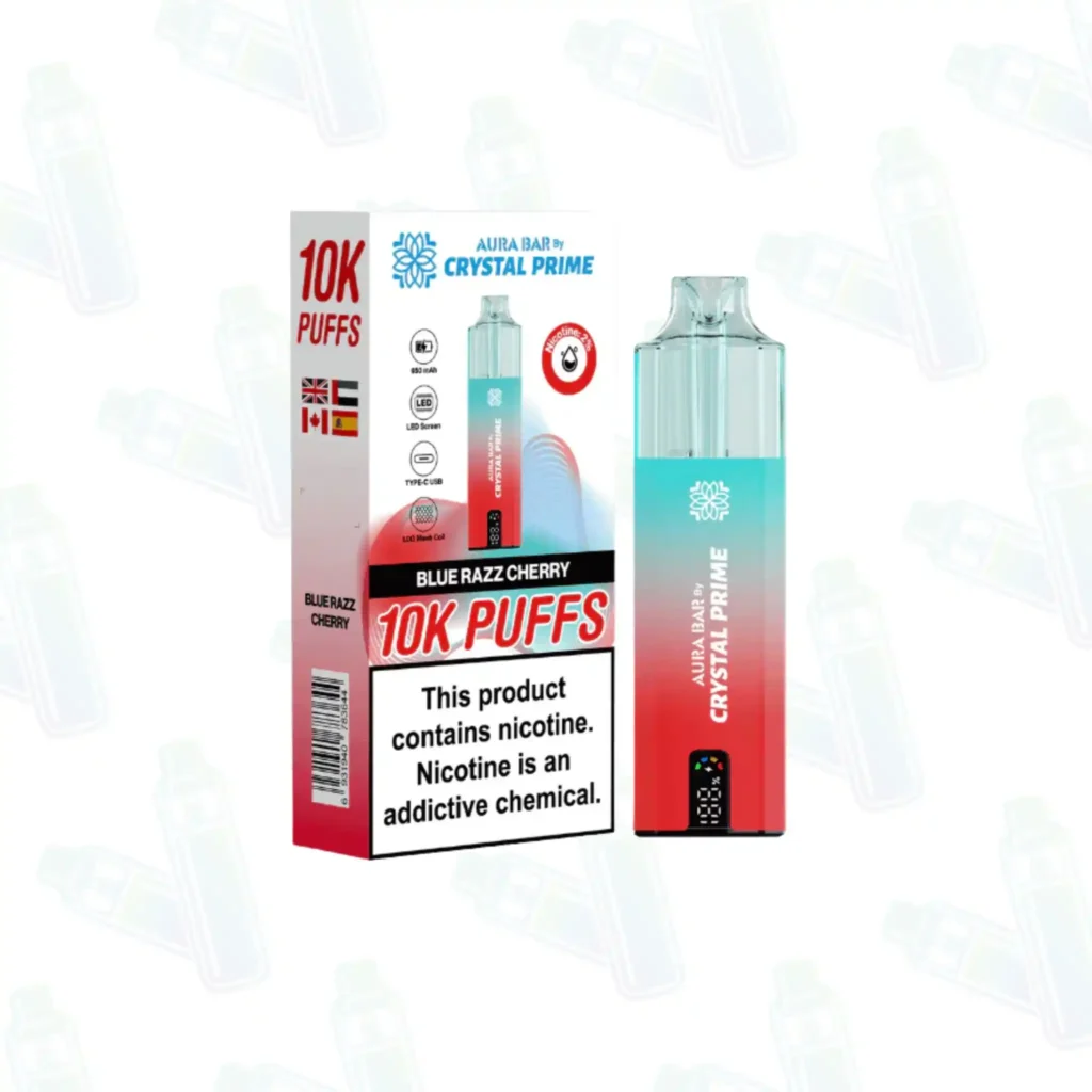 Crystal Prime Aura Bar 10k Blue Razz Cherry Prefilled Vape Pod Kit